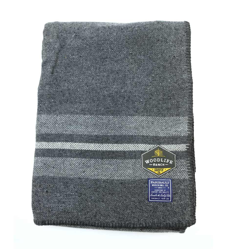 Woodlife Ranch Wool Throw (Gray with Gray Stripe)