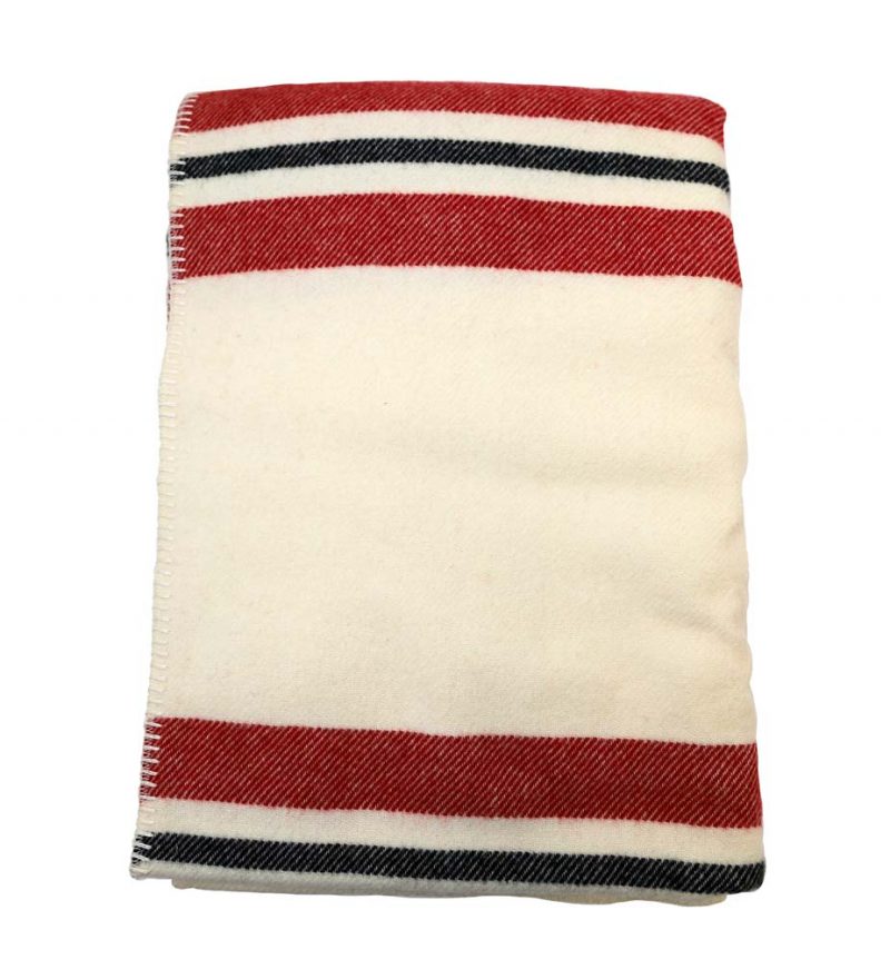 Woodlife Ranch Wool Throw (Cream with Red Stripe)