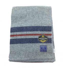 Woodlife Ranch Wool Throw (Gray with Blue Stripe)