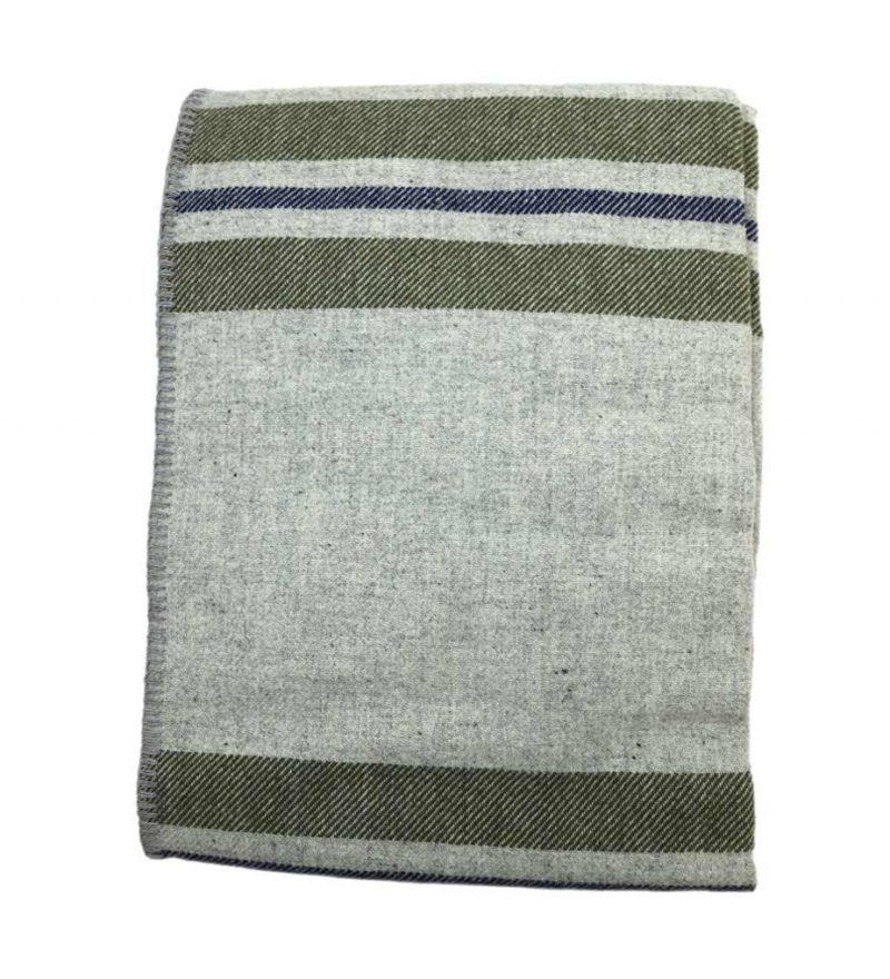 Woodlife Ranch Wool Throw (Gray with Green Stripe)