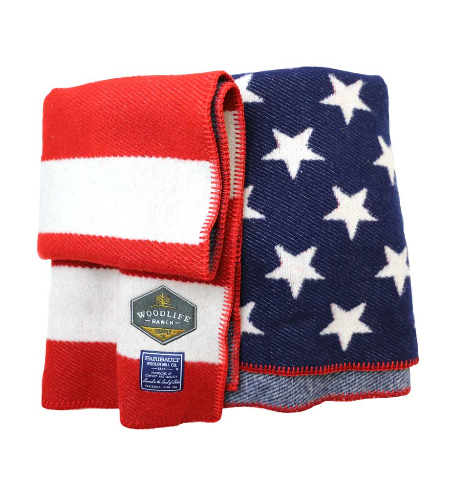 Woodlife Ranch Wool Throw (Red, White & Blue American Flag)